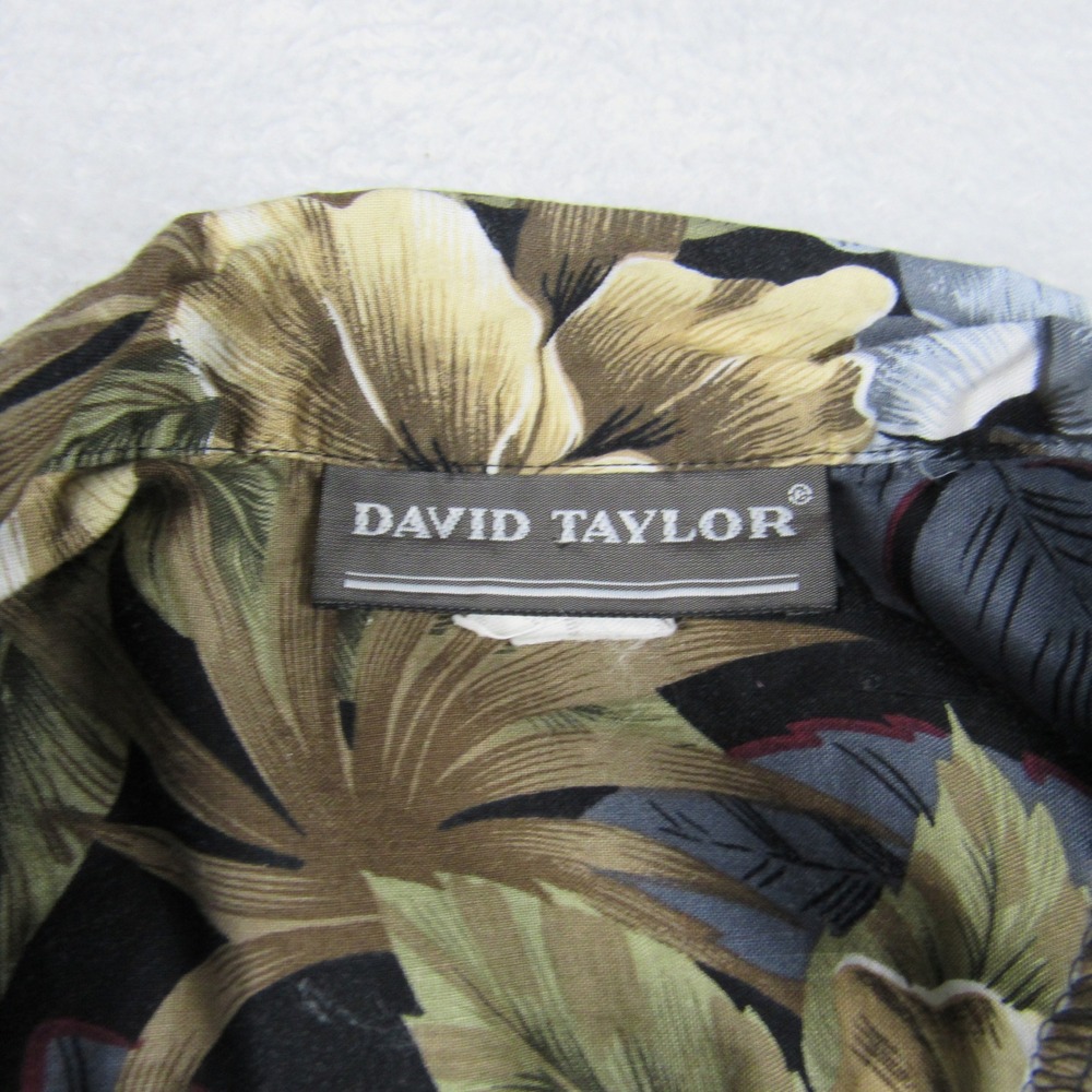 David Taylor Hawaiian Shirt Men's Medium Black Tropical Floral Camp S/S - Picture 4 of 8